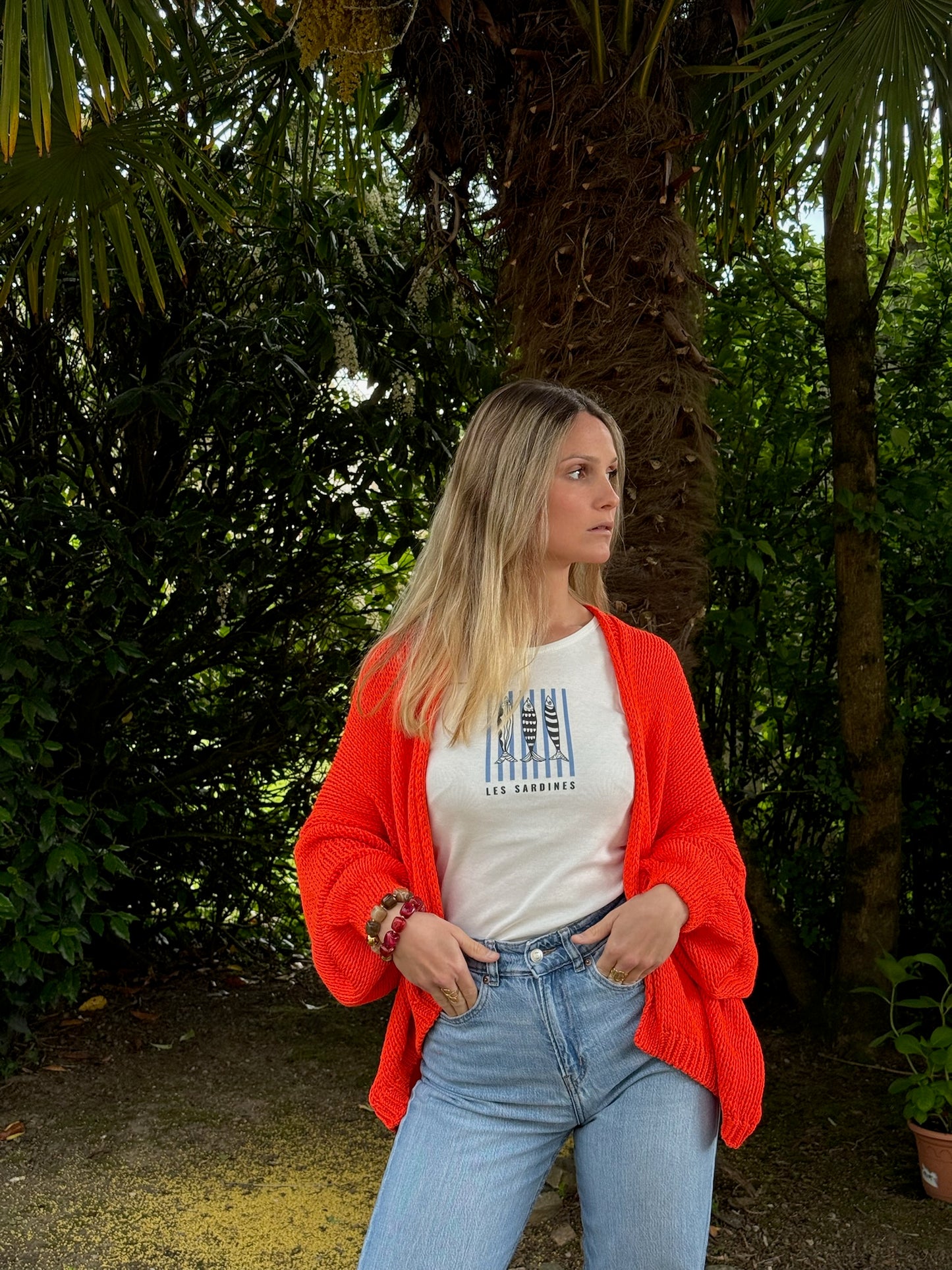 Gilet grosses mailles orangé