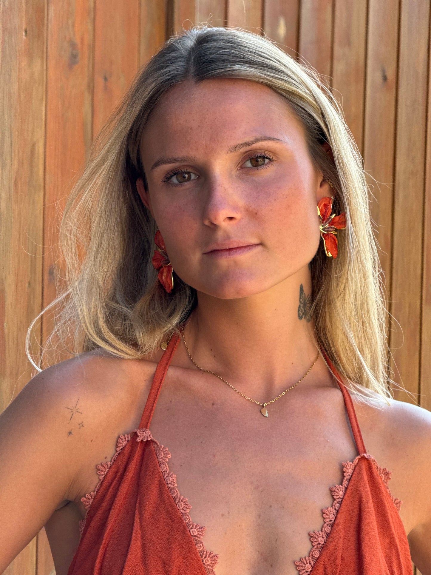 Boucles d'oreilles fleurs oranges