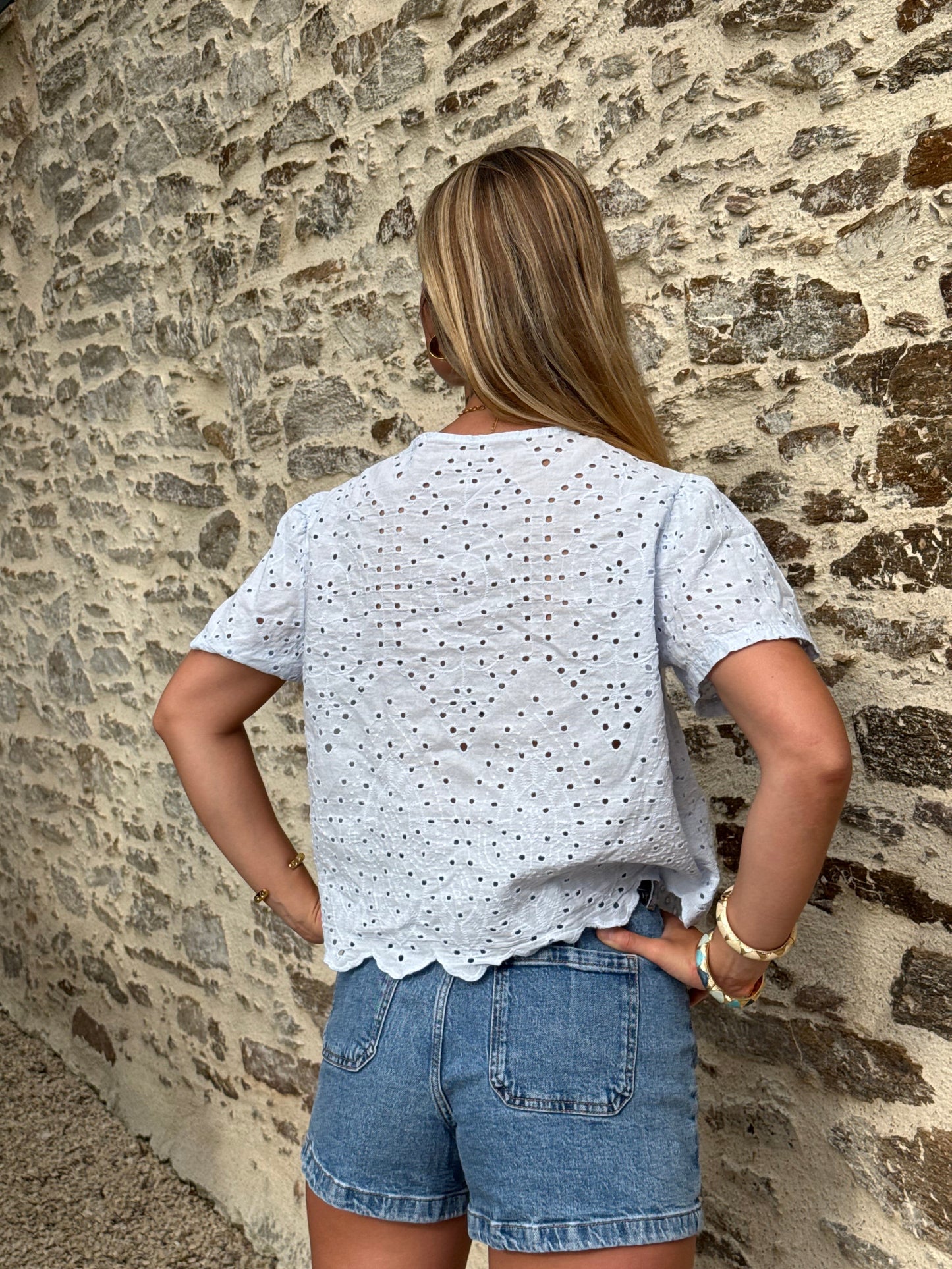 Blouse ajourée bleue