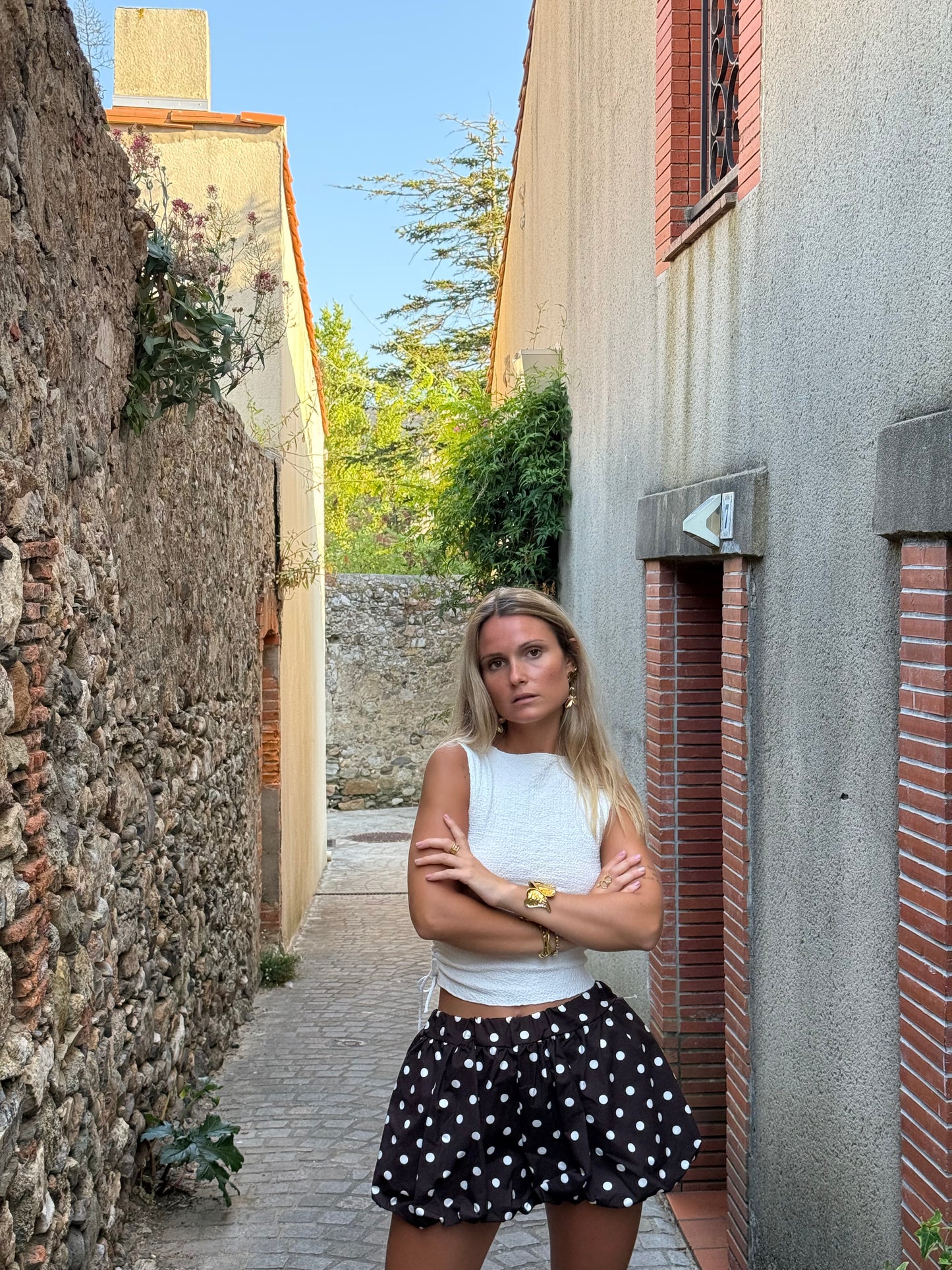 Short à pois marron