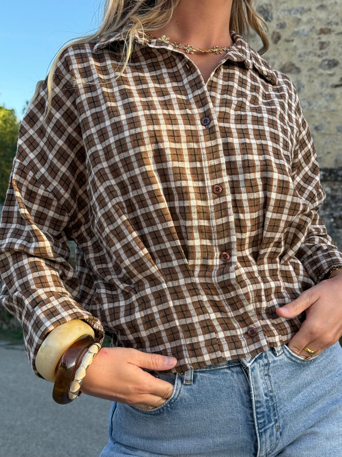 Chemise à carreaux marron