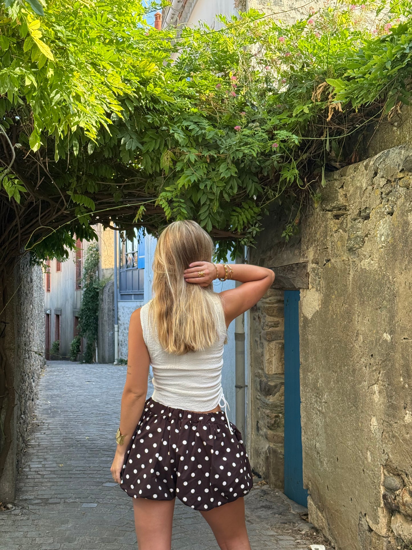 Short à pois marron