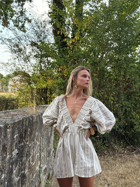 Combi-short rayée beige