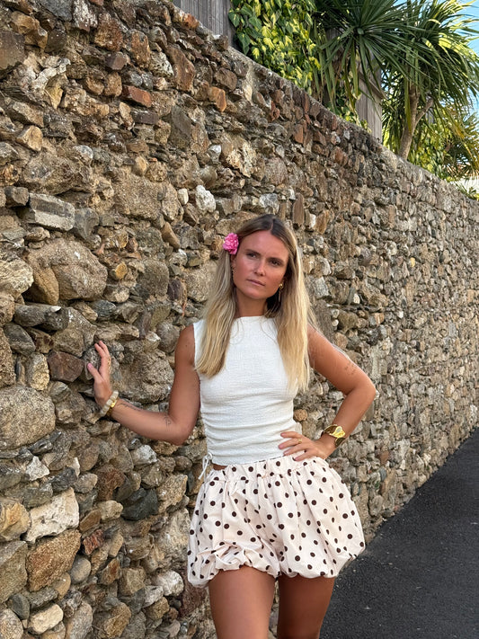 Short à pois beige