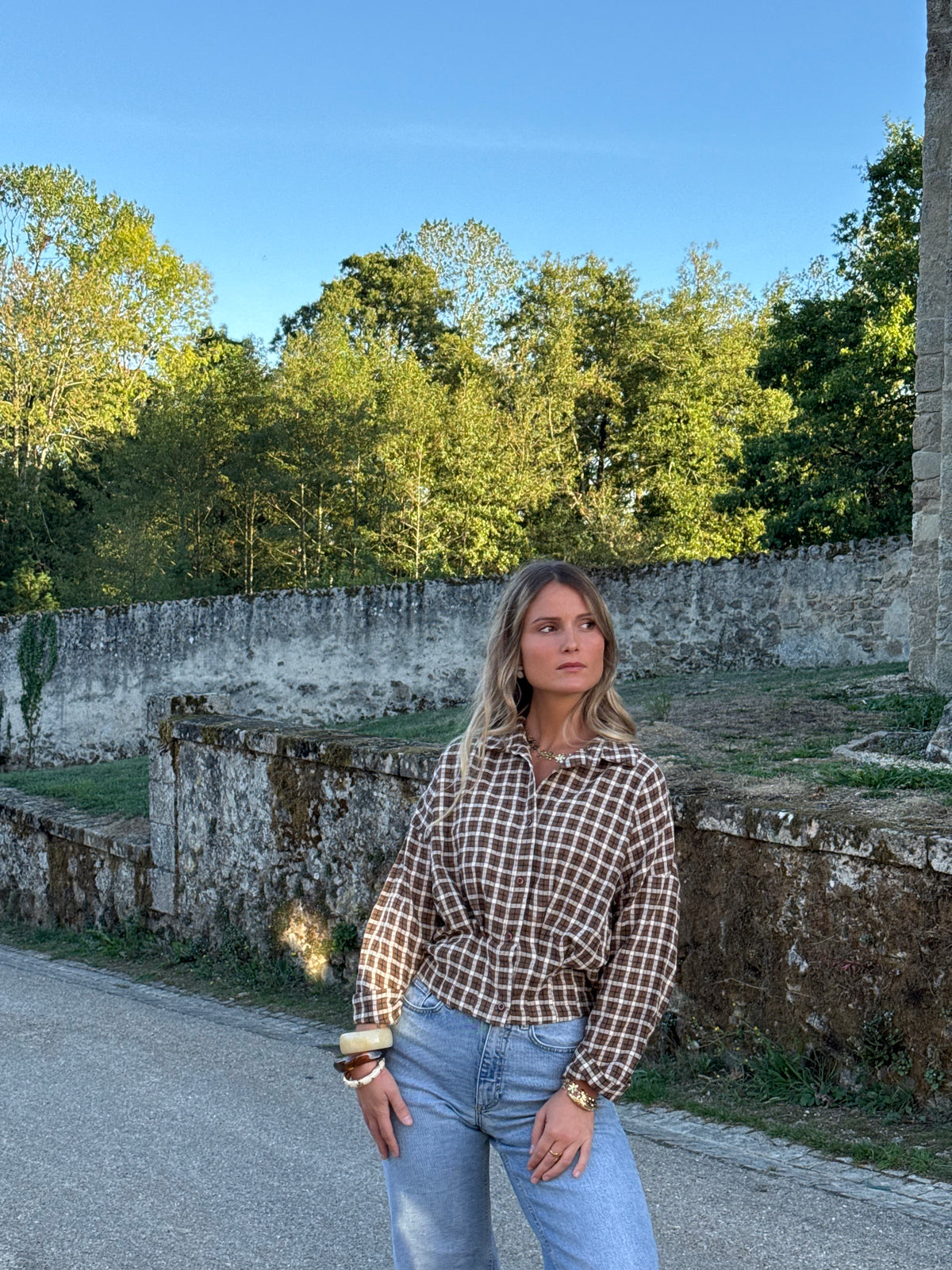 Chemise à carreaux marron