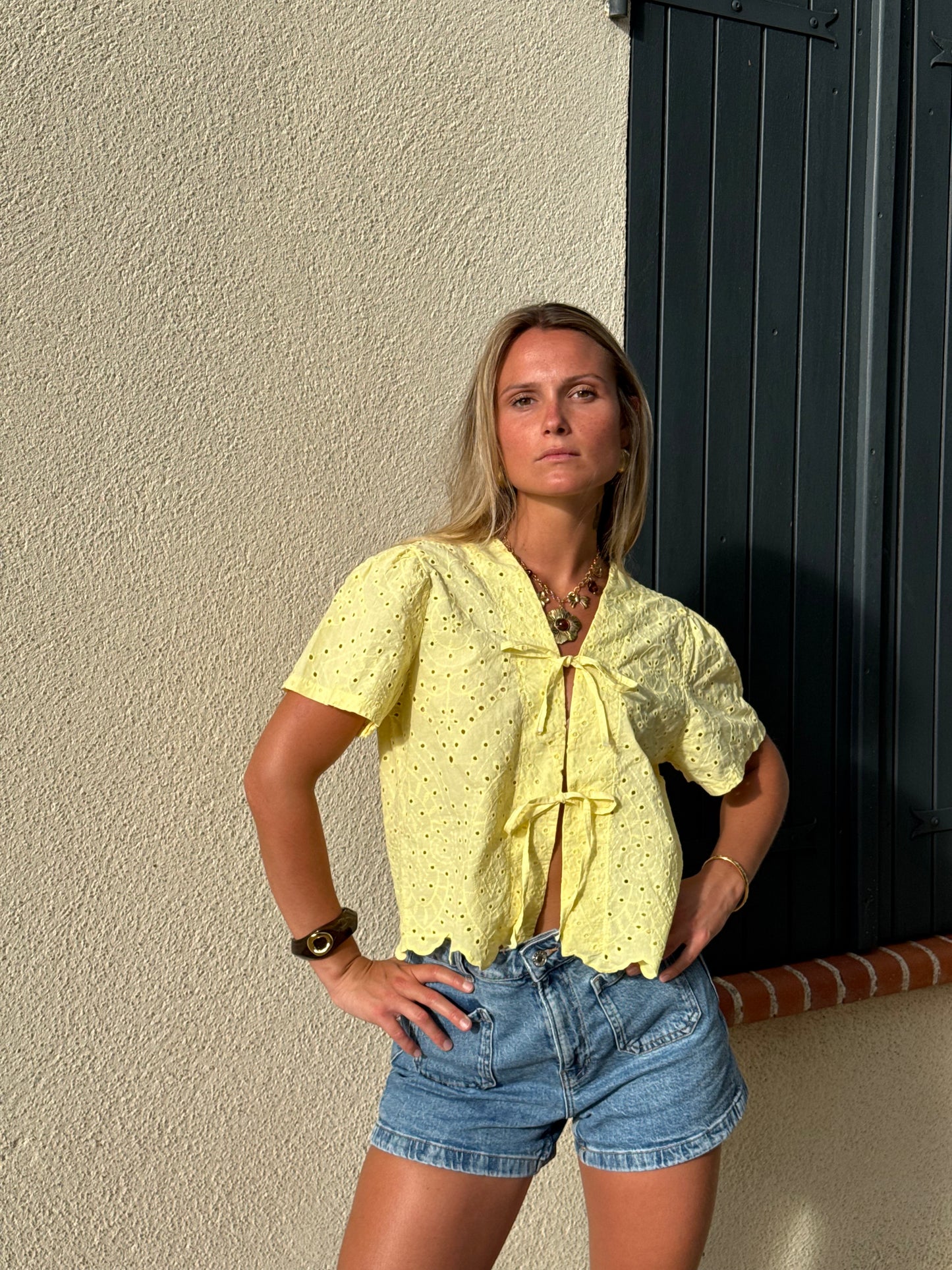 Blouse ajourée jaune