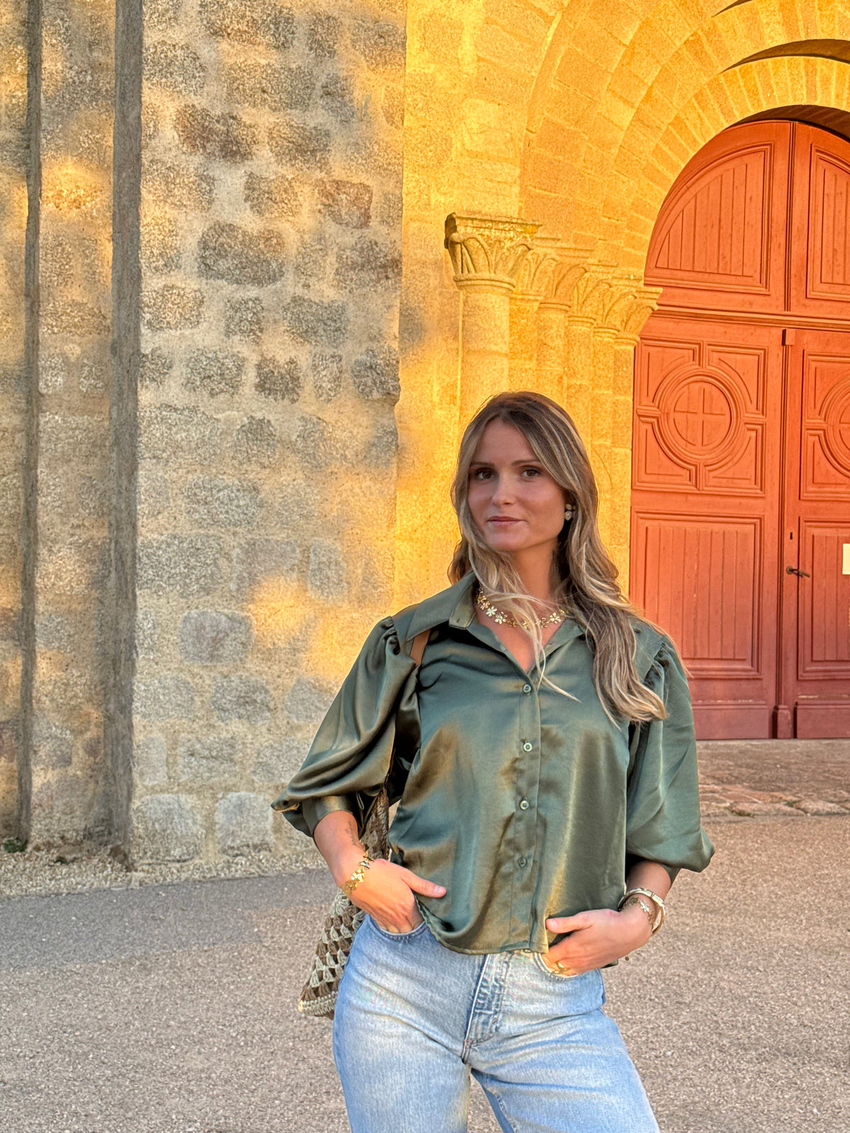Chemise satin verte