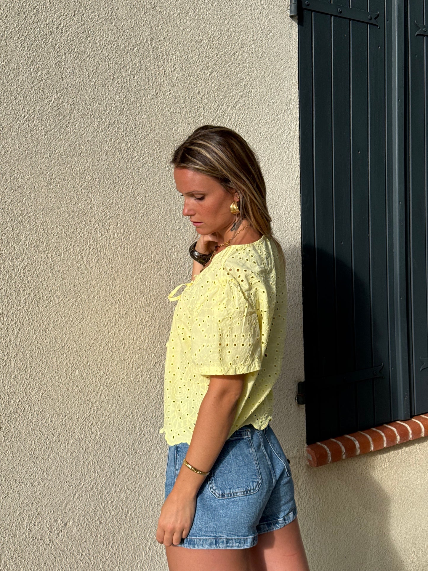 Blouse ajourée jaune