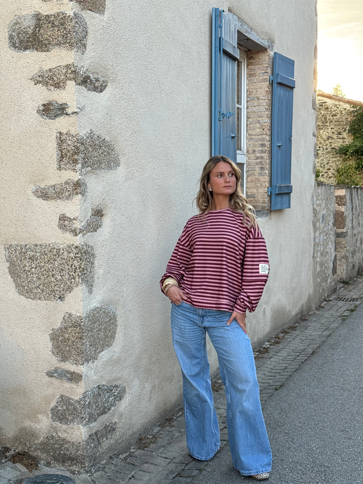 Sweat rayé rose