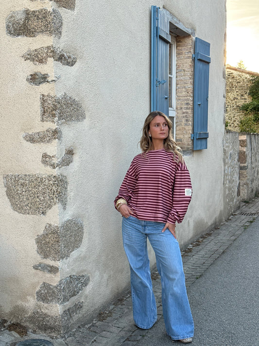 Sweat rayé rose