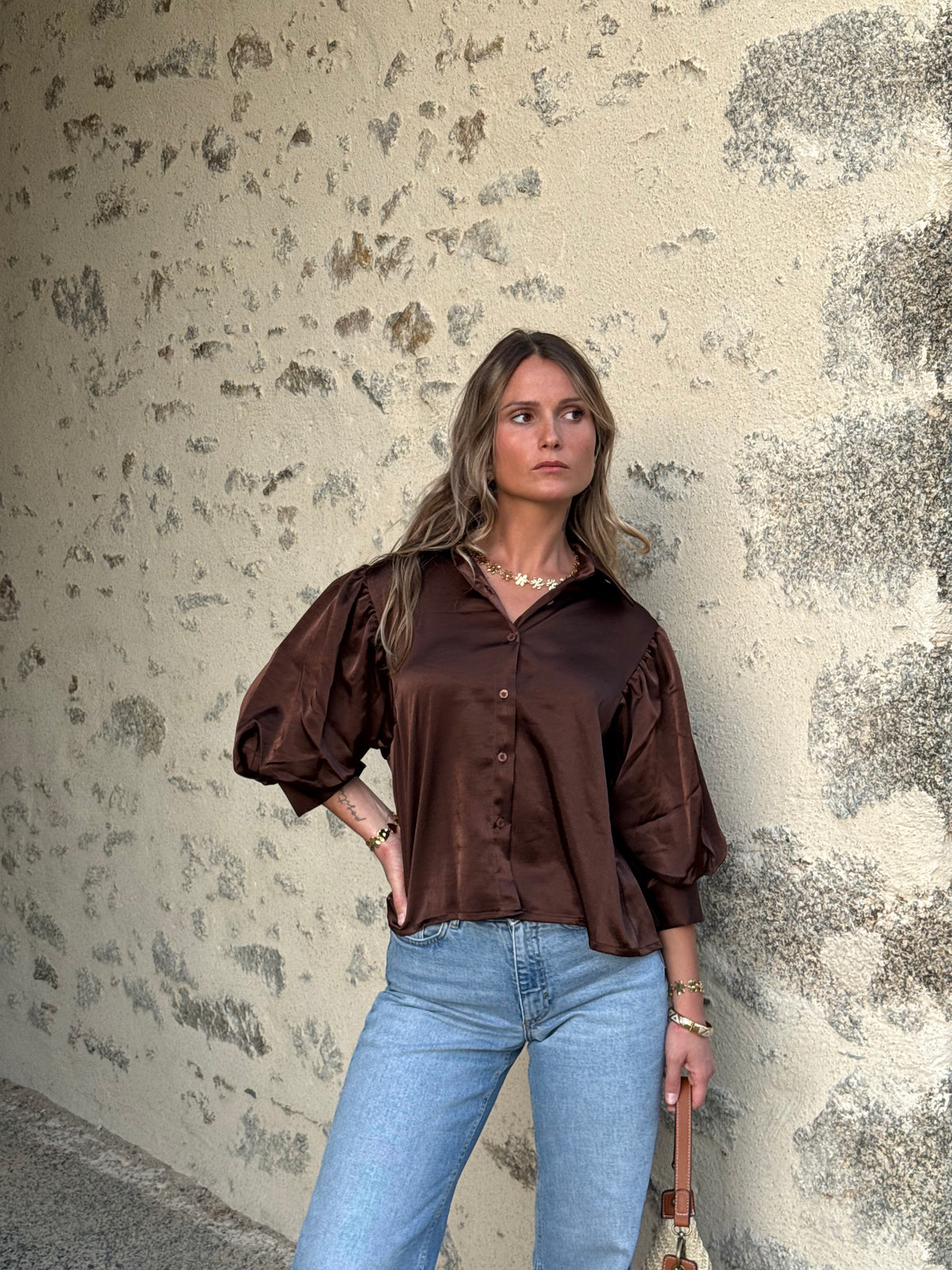 Chemise satin marron