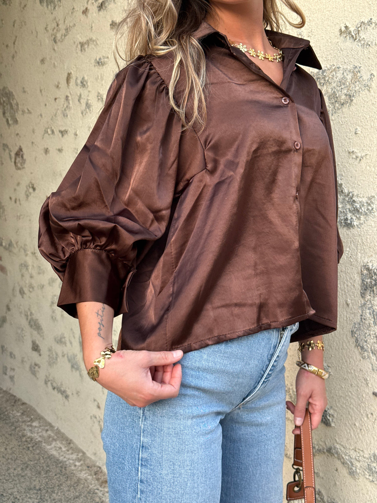 Chemise satin marron