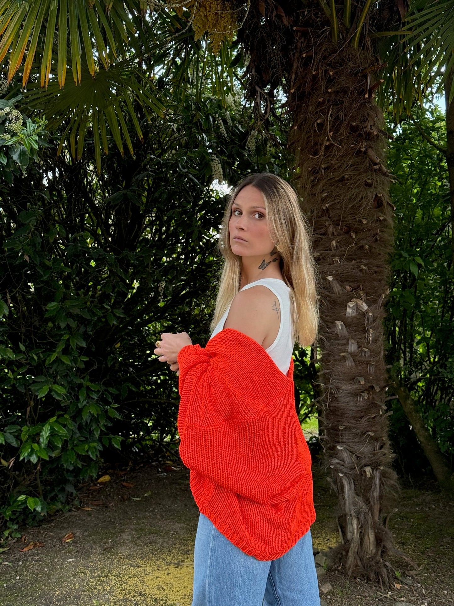 Gilet grosses mailles orangé