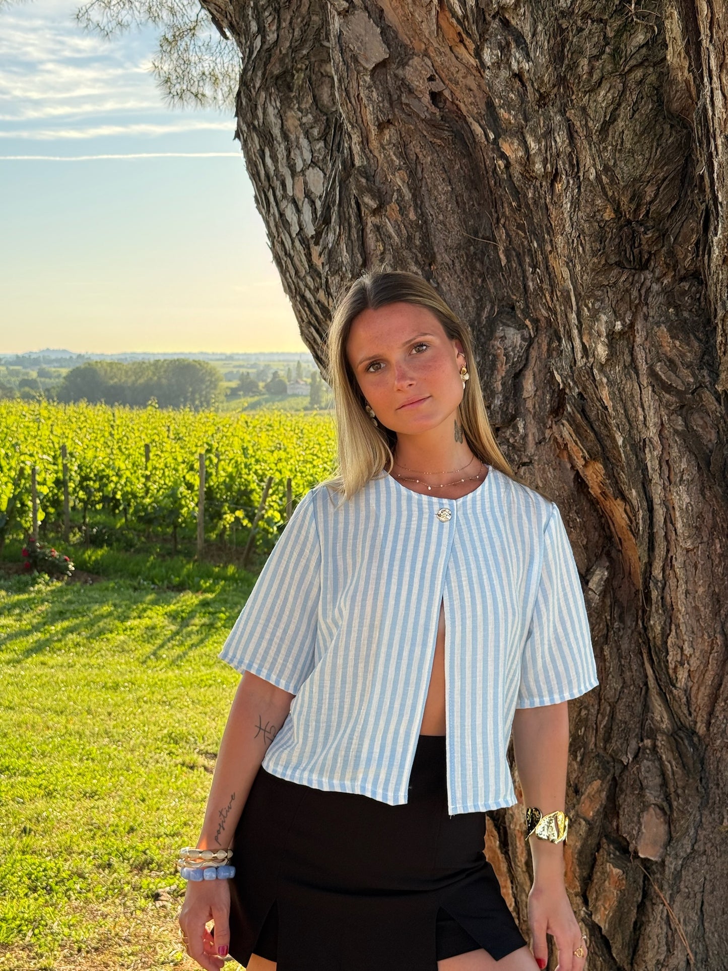 Top asymétrique rayé bleu