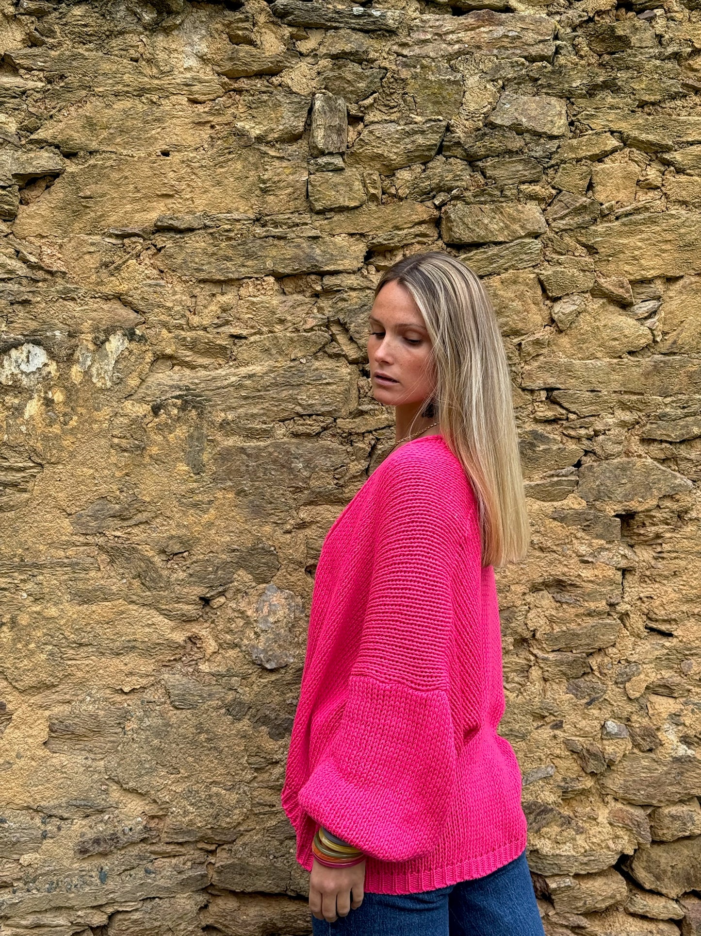 Gilet grosses mailles fushsia