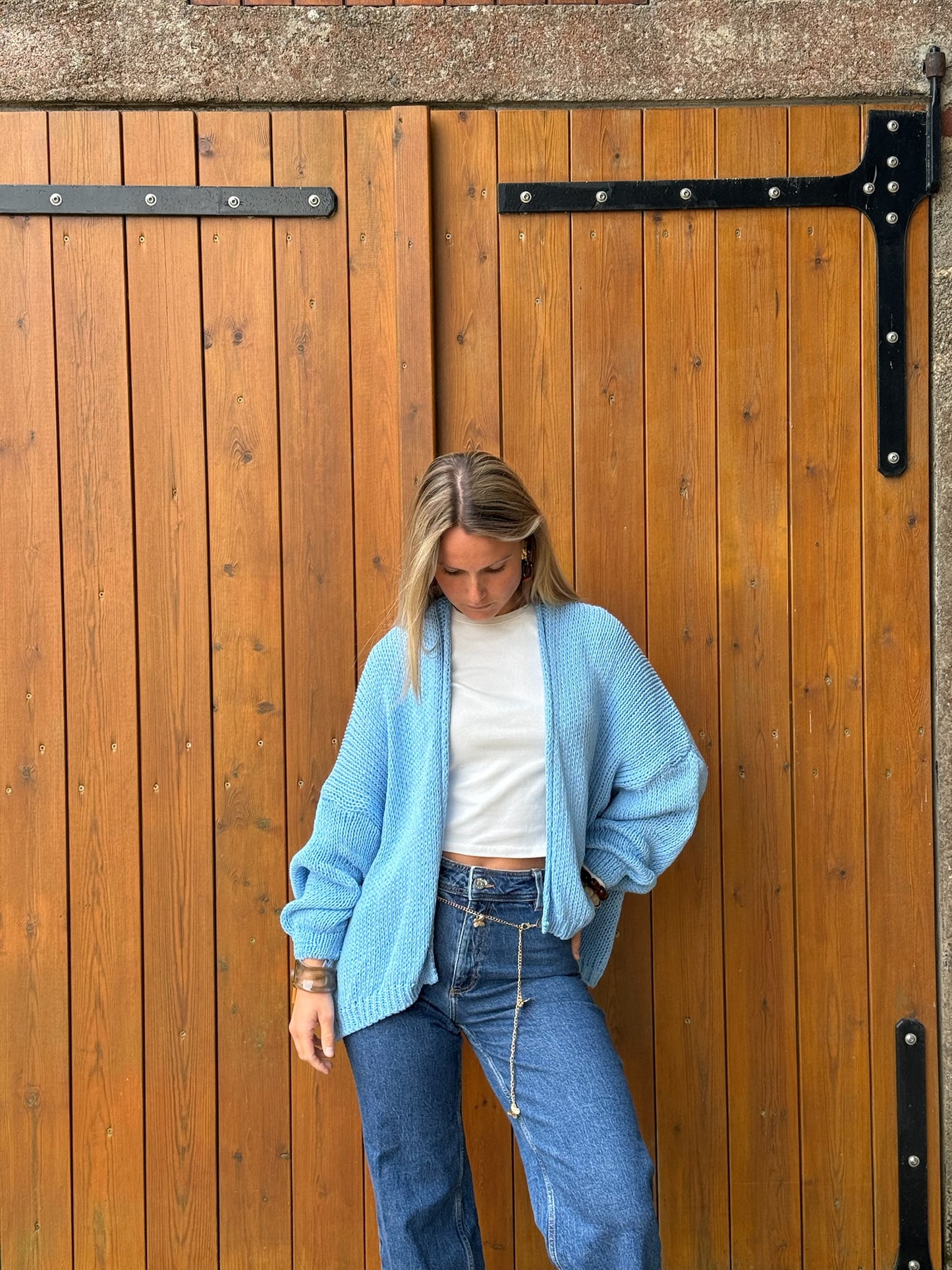 Gilet grosses mailles bleu ciel