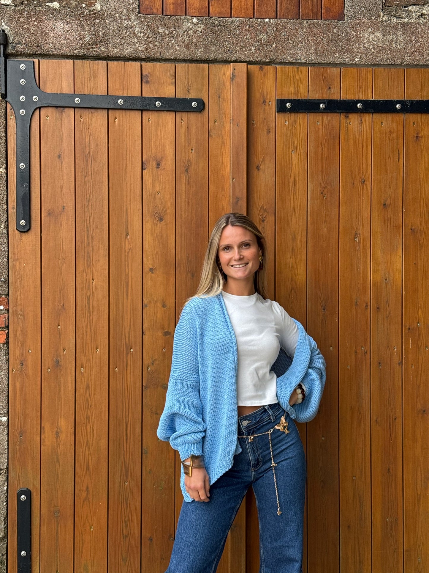 Gilet grosses mailles bleu ciel