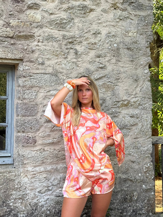 Ensemble à motifs orangé