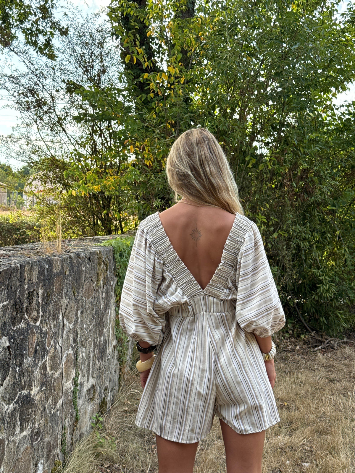 Combi-short rayée beige