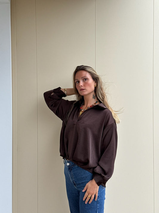 Chemise satinée marron