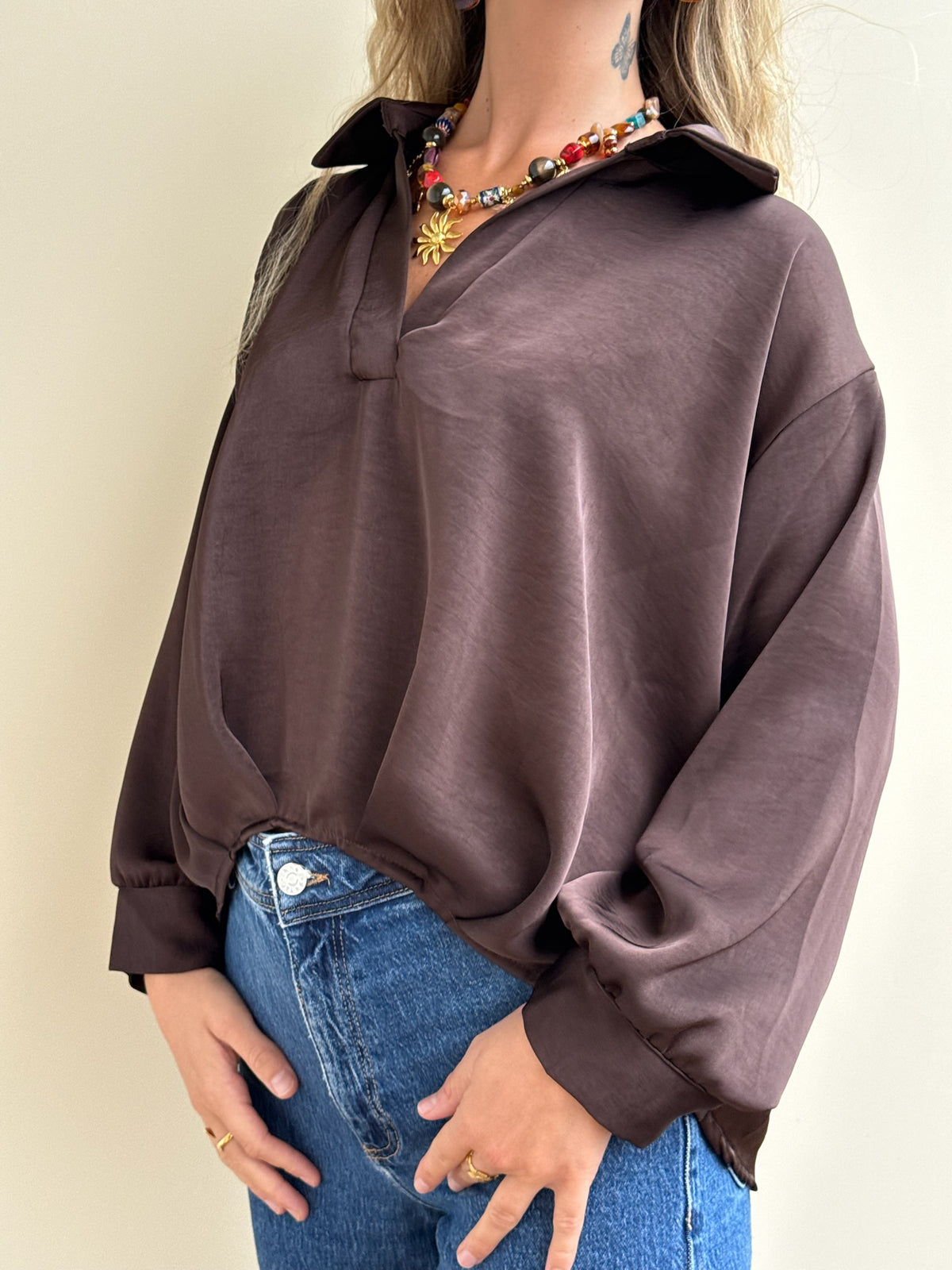 Chemise satinée marron
