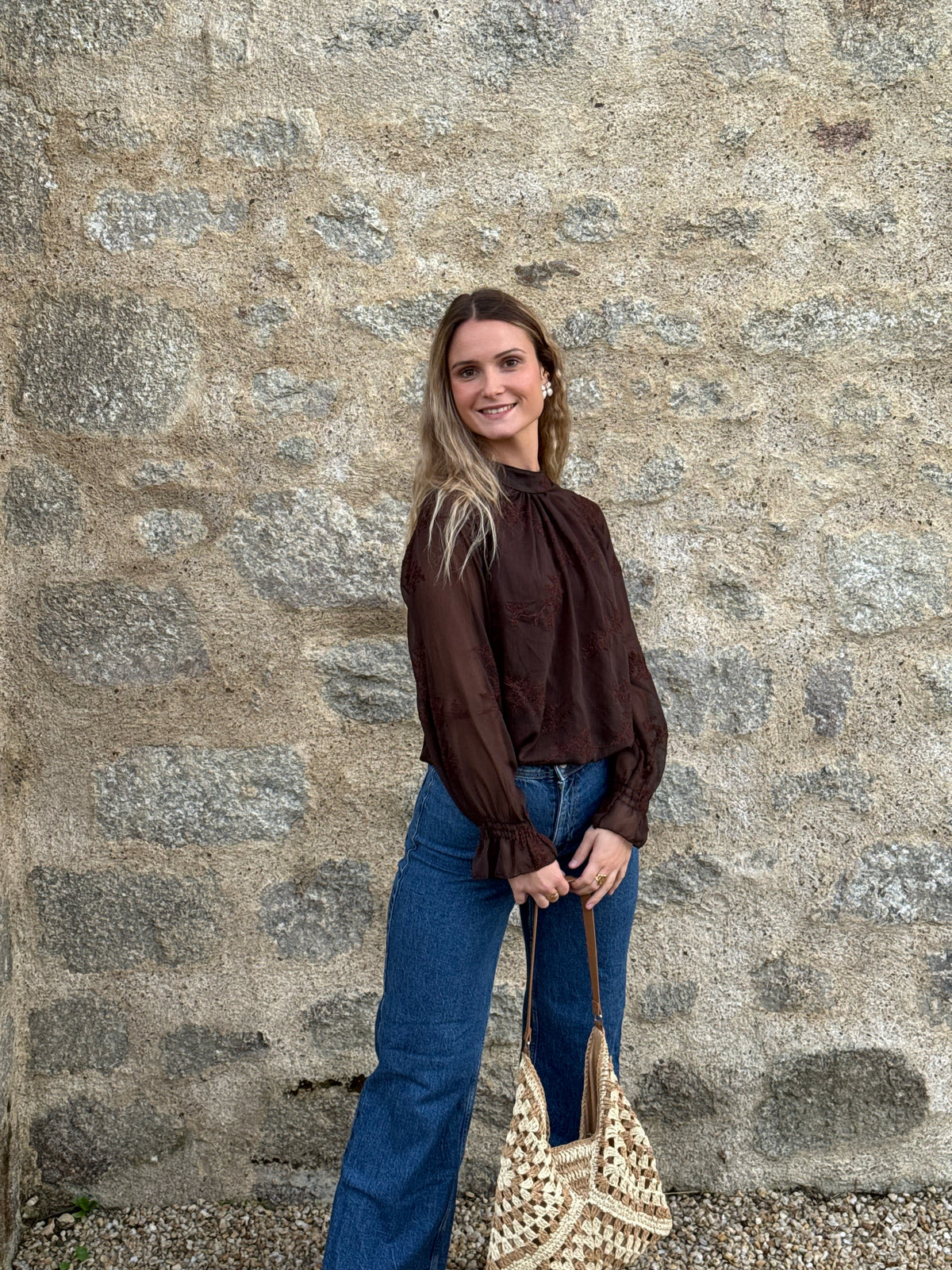 Blouse ajourée marron