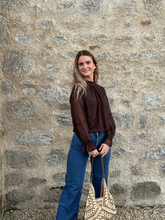 Blouse ajourée marron
