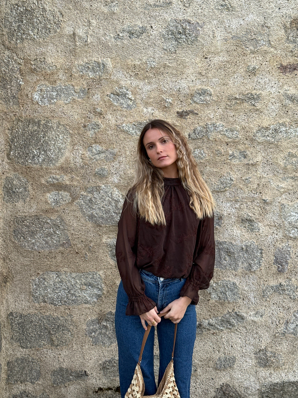 Blouse ajourée marron
