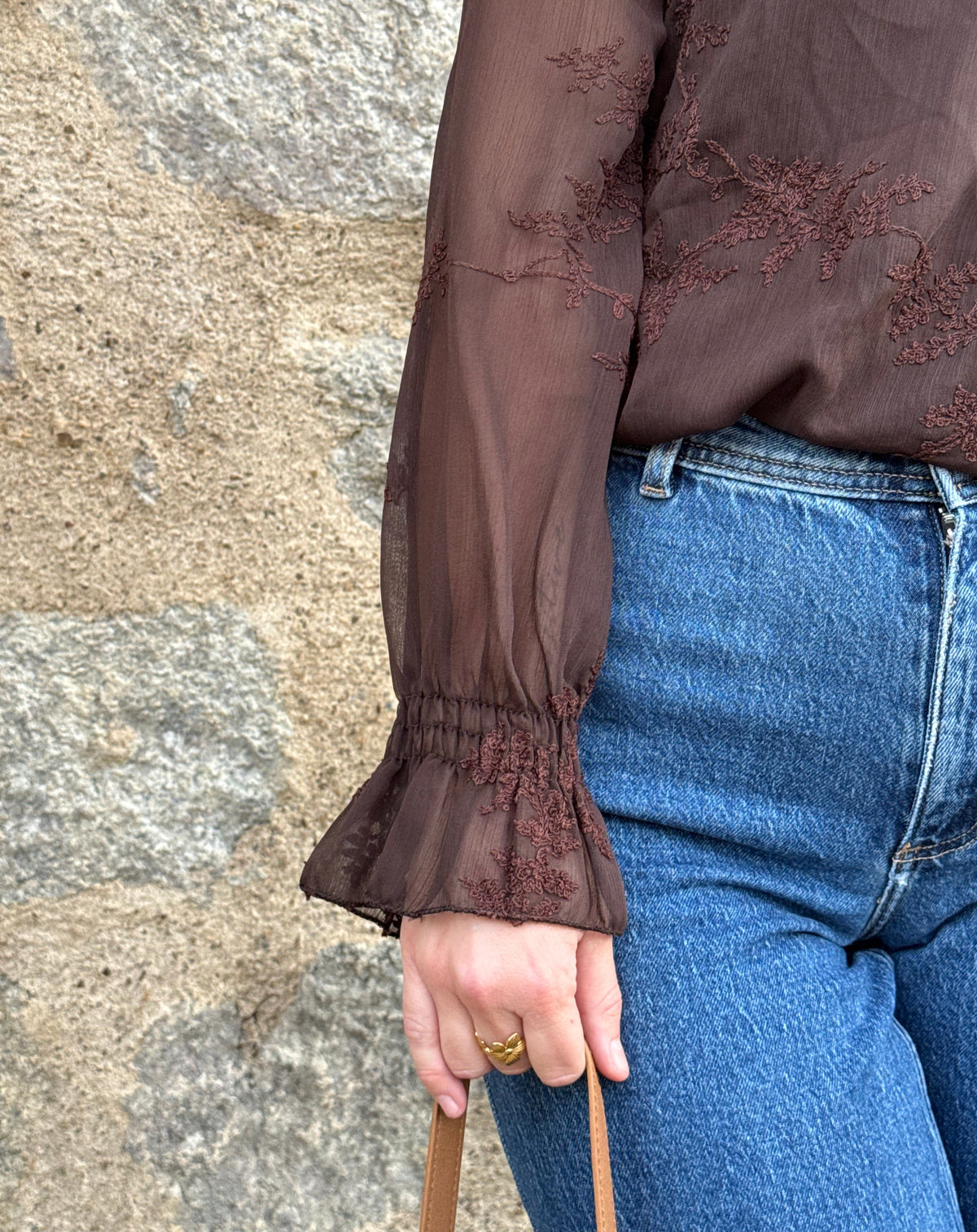 Blouse ajourée marron