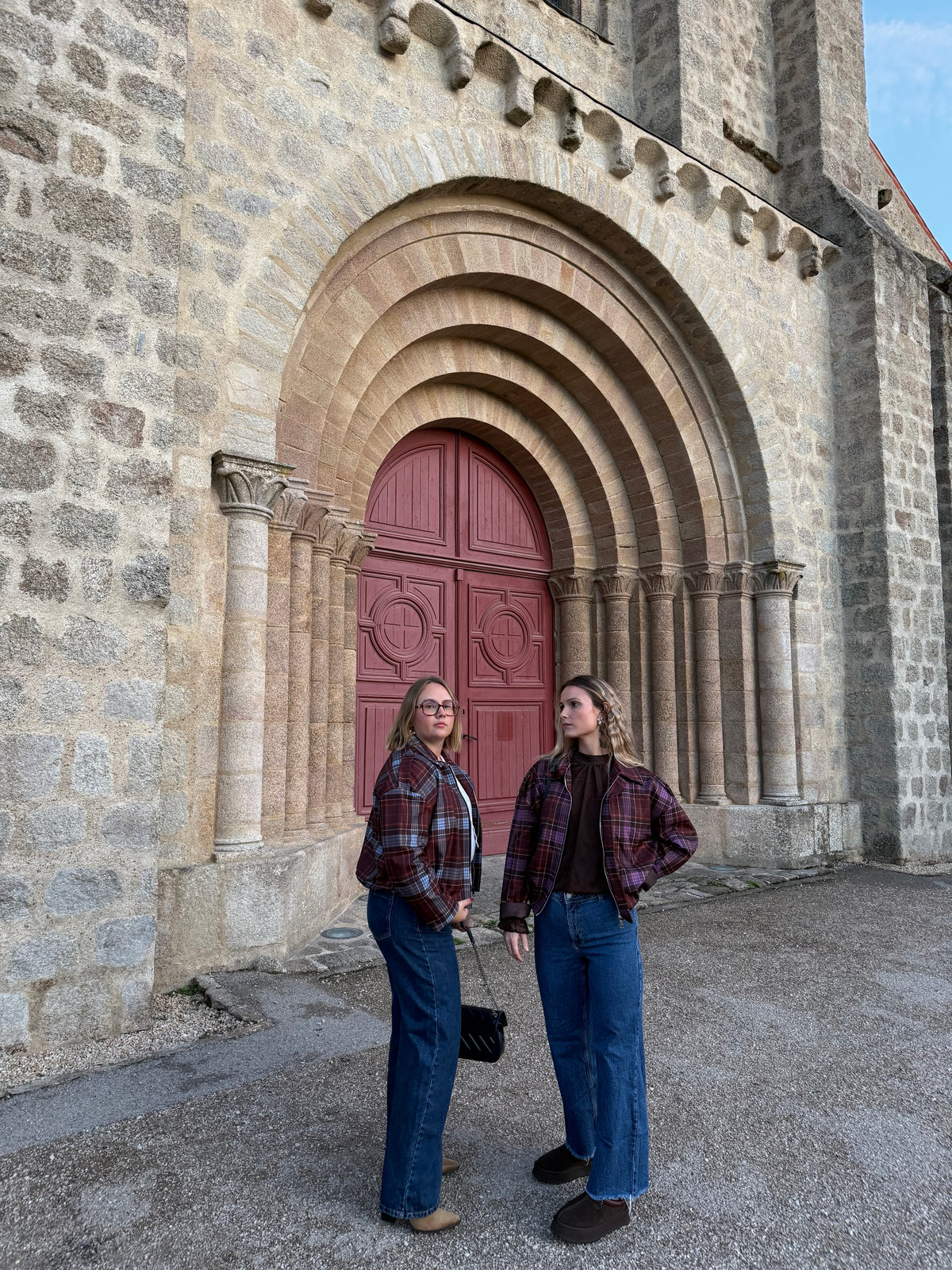 Veste à carreaux rosée