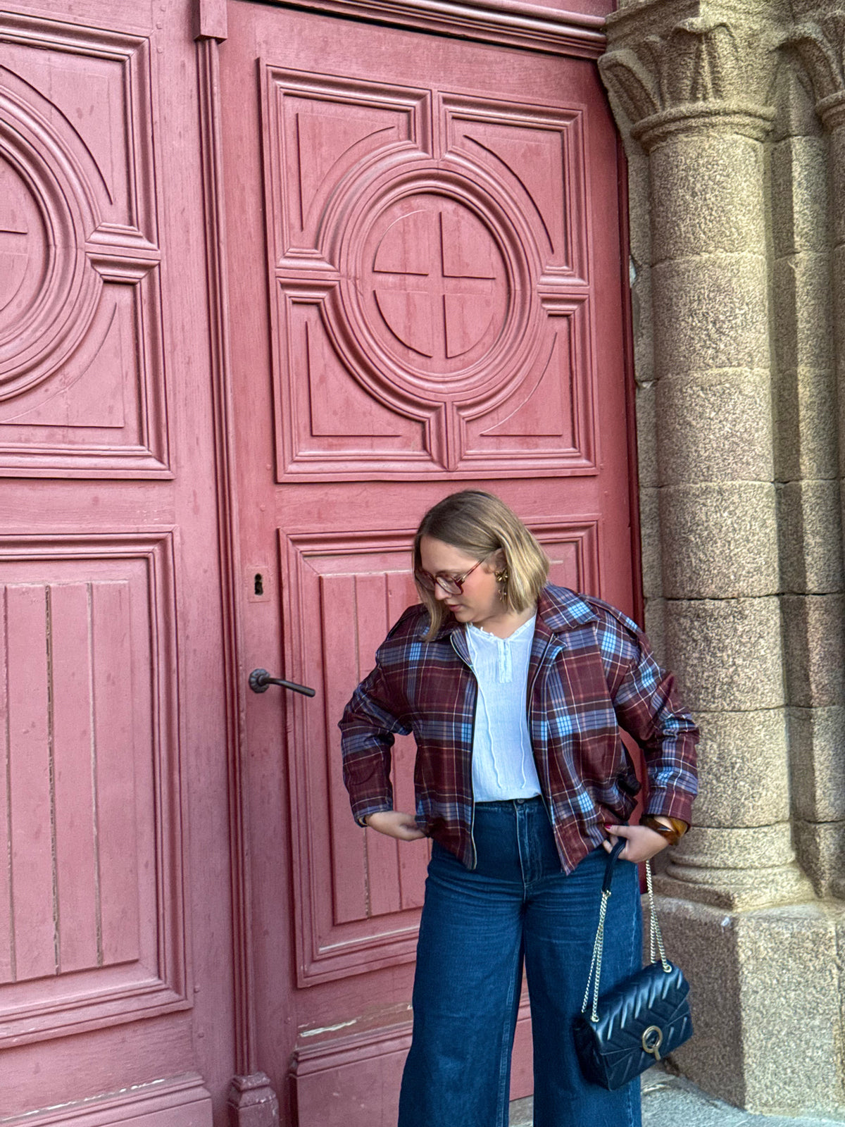 Veste à carreaux bleutée