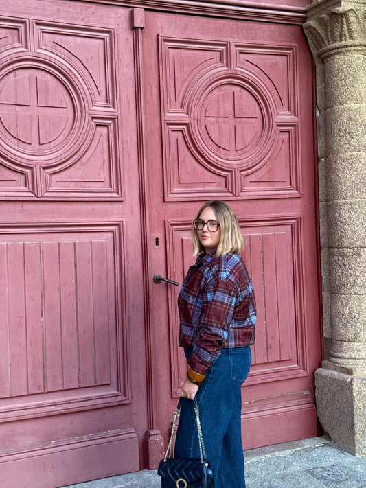 Veste à carreaux bleutée